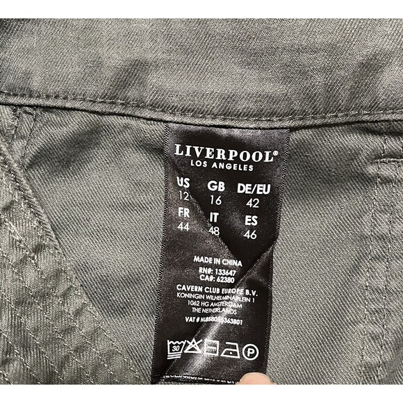 Liverpool Leonora Tie Front Skirt Olive Green Stretch Linen, Stitch Fix, Size 12 - Picture 9 of 10